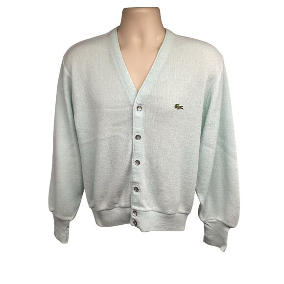 Izod Lacoste Mens Vintage Cardigan Sweater Small Light Blue Made in USA - Picture 1 of 6